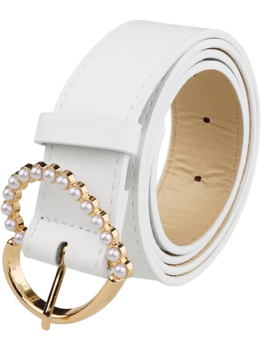 White Women’s Pearl Heart Buckle Waist Belt Fashion Dress Accessory Elegant Chic